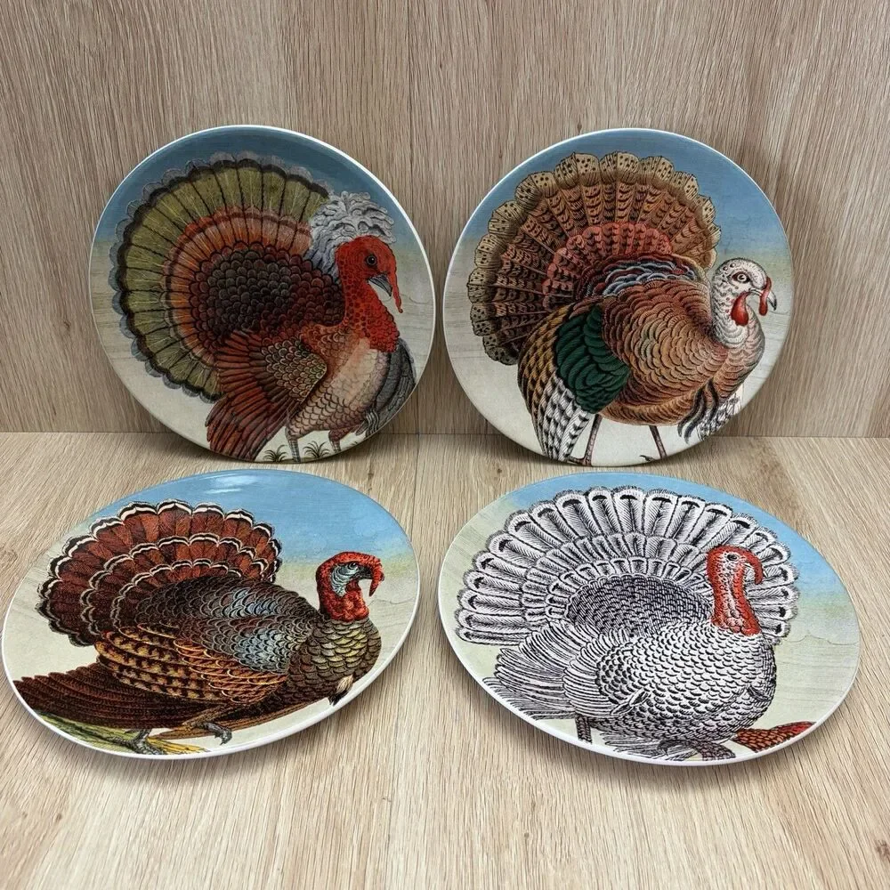 John Derian Set Of 4 Turkey Salad Plates Stoneware Thanksgiving Table Settings